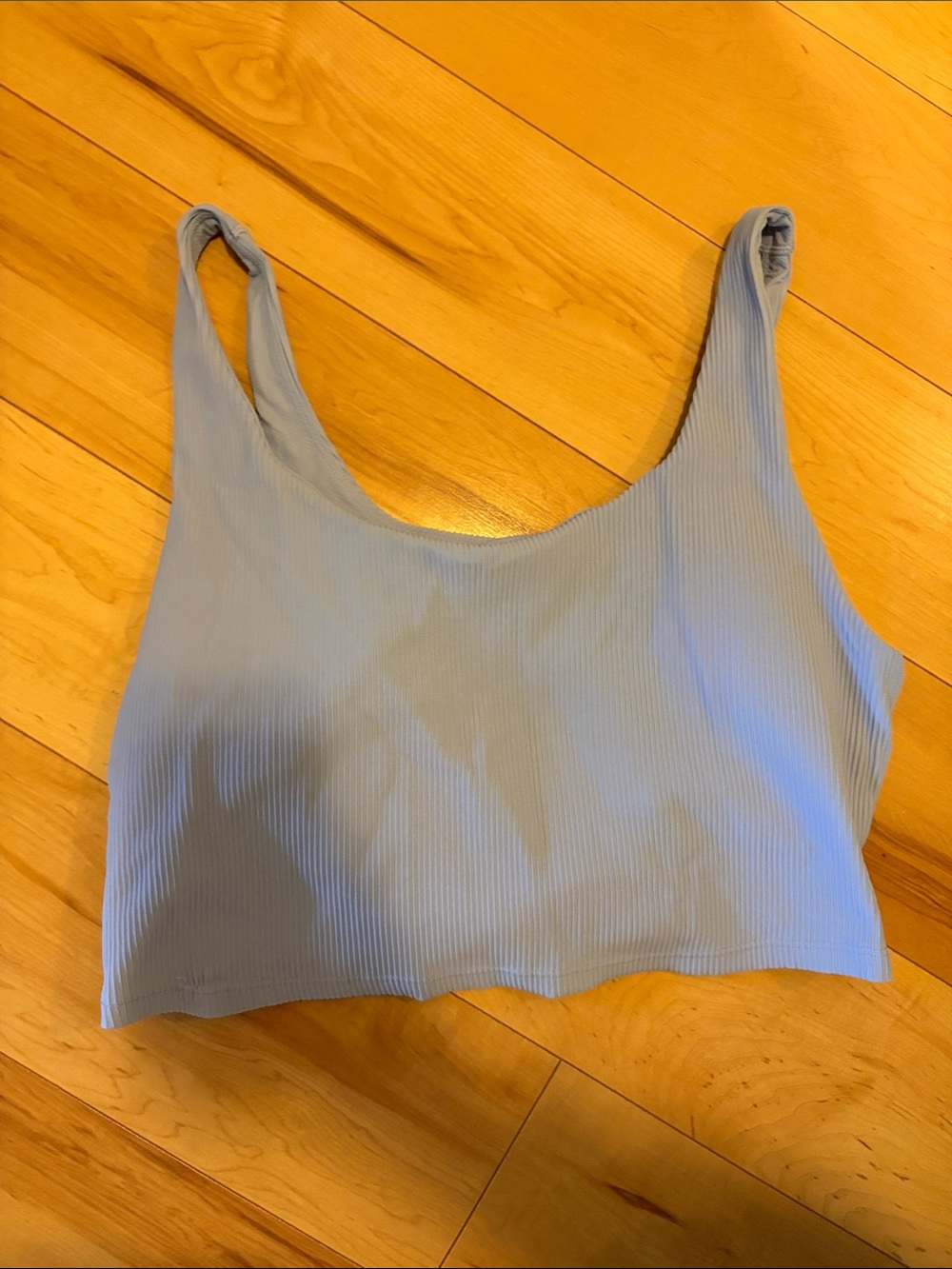 Athleta Light Blue Ribbed Scoop Crop Sports Bra